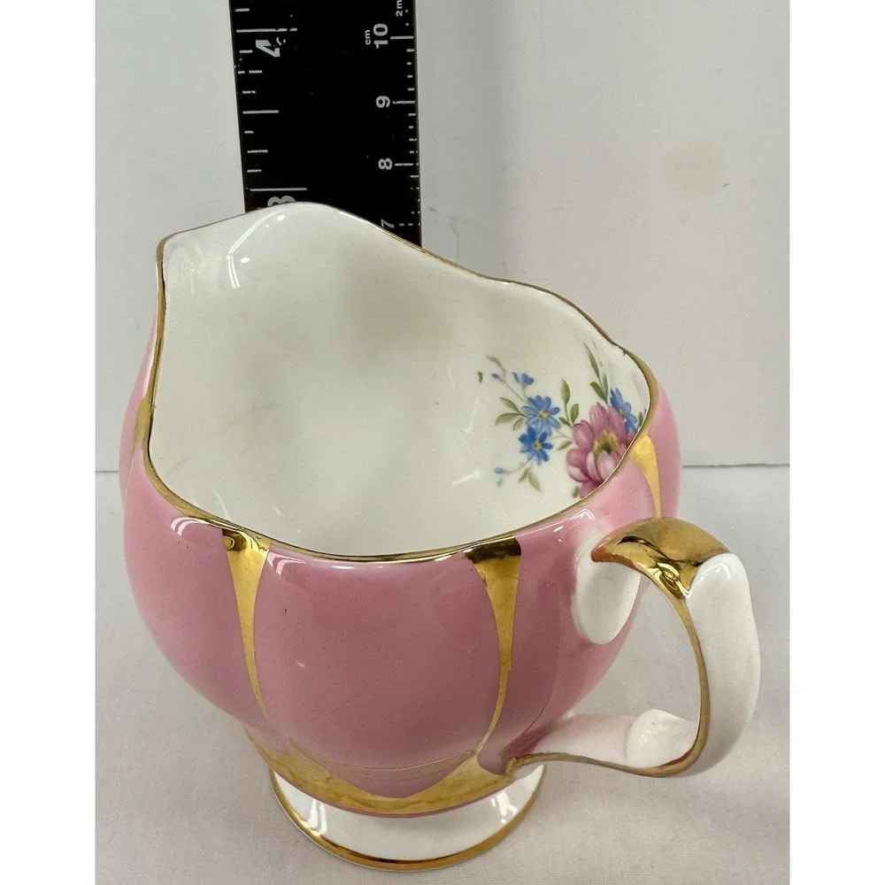 Queen Anne England Bone China‎ Pink Gold Open Creamer Sugar Bowl Set Vintage EUC